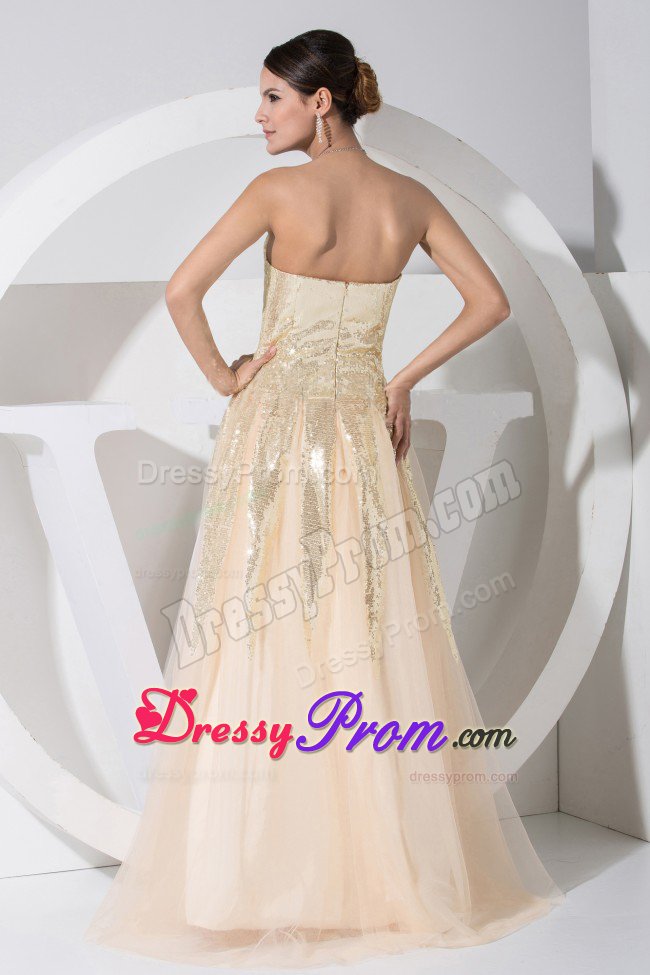Champagne Sequined Tulle Discount Sweetheart Prom Dress 2013