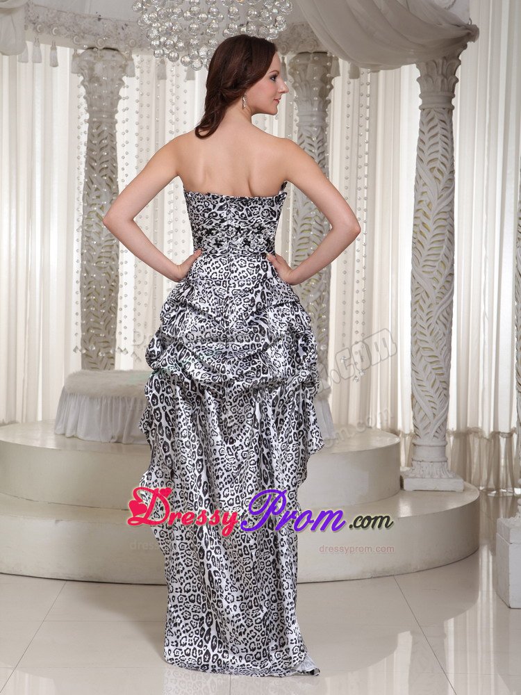 Mini-length High-low Leopard Strapless Prom Gown With Pick-ups