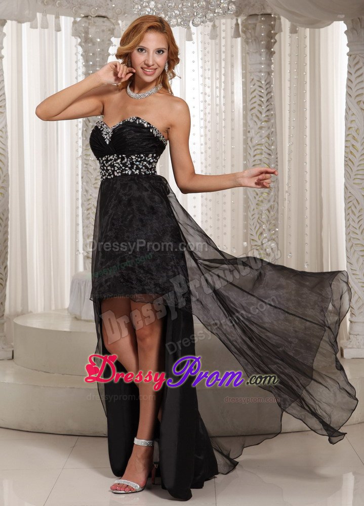 Black Organza Sweetheart Beaded Prom Dress in High-low Design