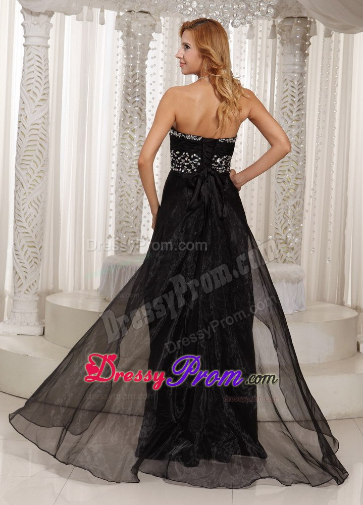 Black Organza Sweetheart Beaded Prom Dress in High-low Design