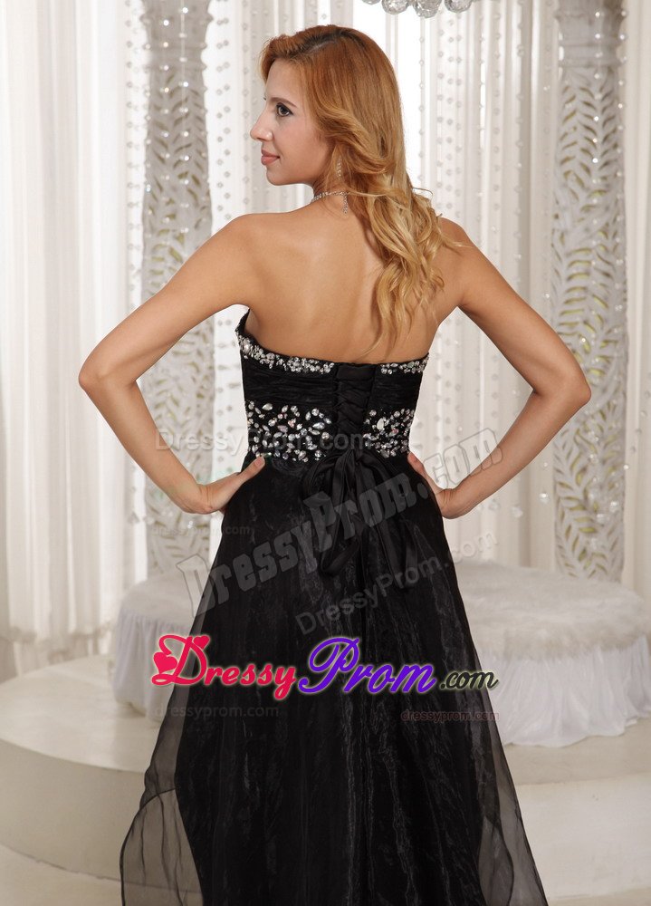 Black Organza Sweetheart Beaded Prom Dress in High-low Design