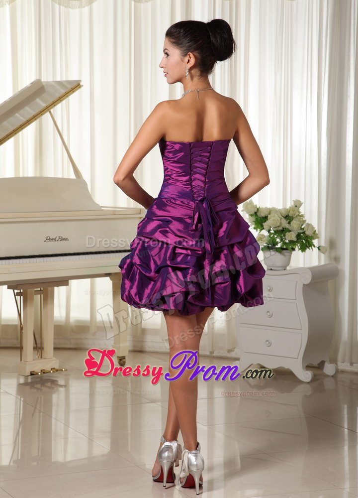 Eggplant Purple Ruched Prom Dress With Appliques and Pick-ups