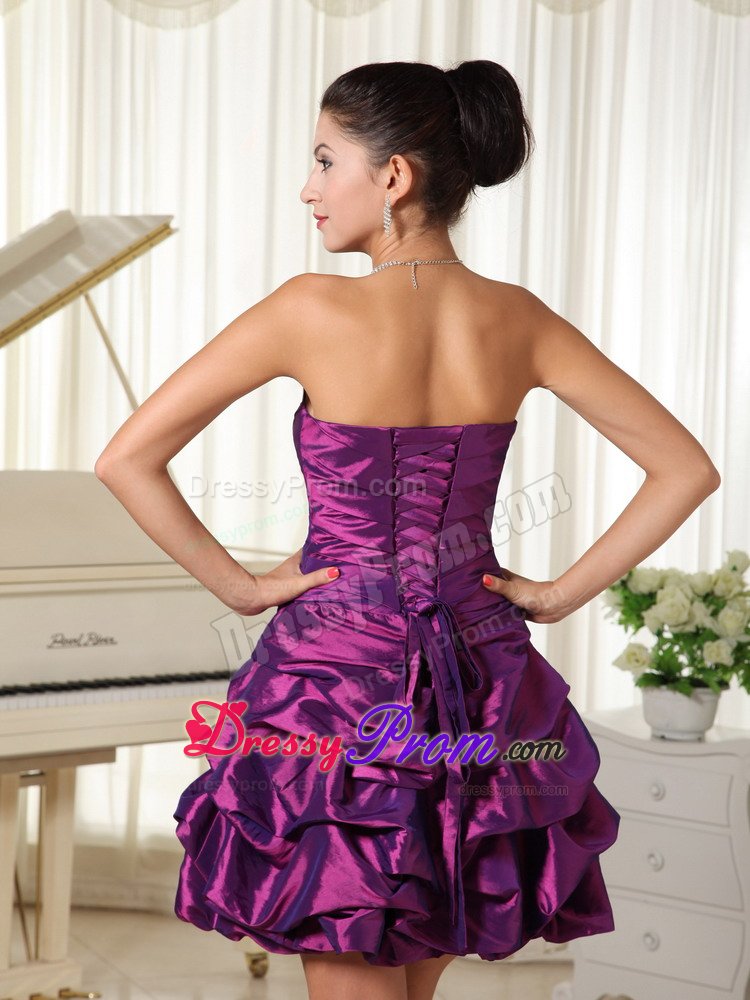 Eggplant Purple Ruched Prom Dress With Appliques and Pick-ups