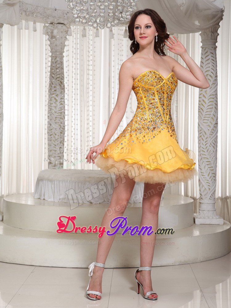 Mini-length Gold Sweetheart Beaded Prom Dress with Layers 2013
