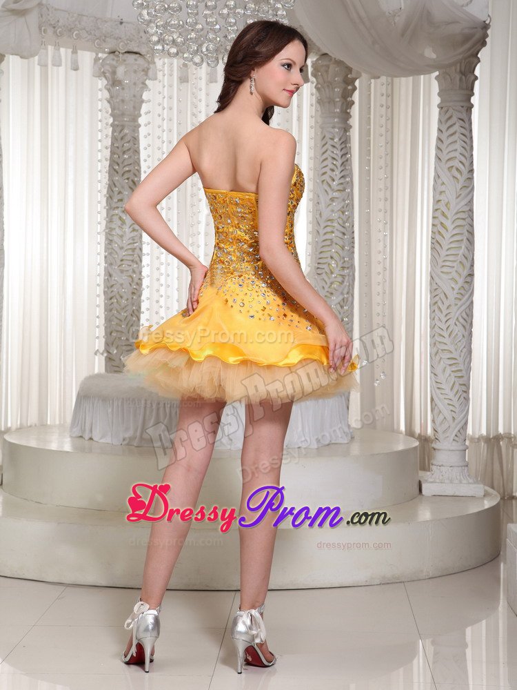 Mini-length Gold Sweetheart Beaded Prom Dress with Layers 2013