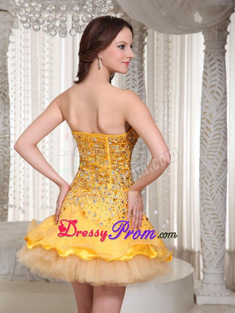 Mini-length Gold Sweetheart Beaded Prom Dress with Layers 2013