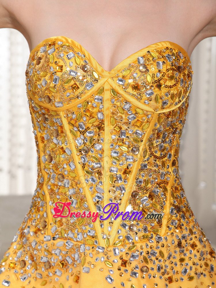 Mini-length Gold Sweetheart Beaded Prom Dress with Layers 2013