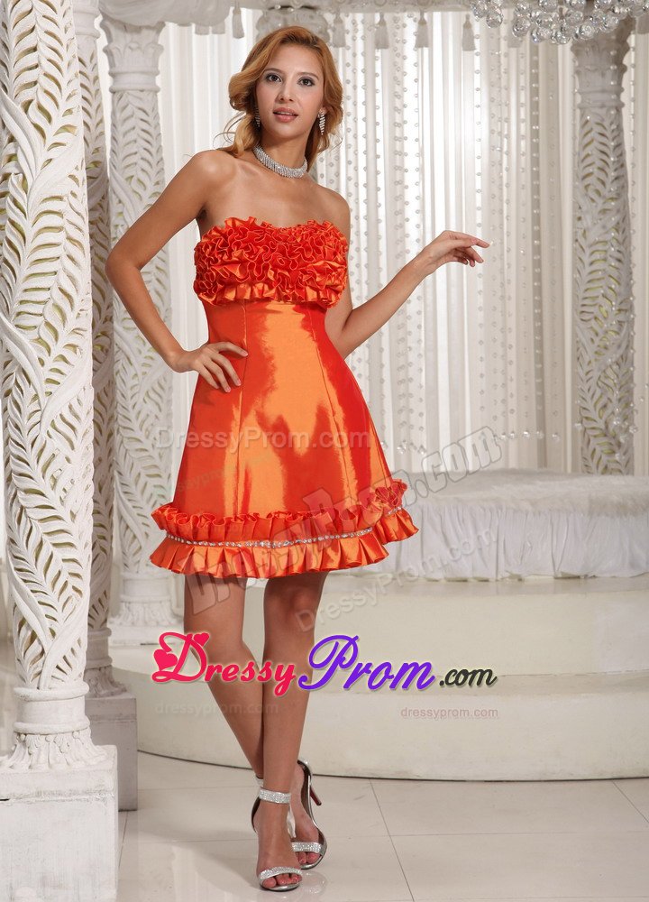 Orange Red Taffeta A-line Prom Dress With Hand Made Flowers