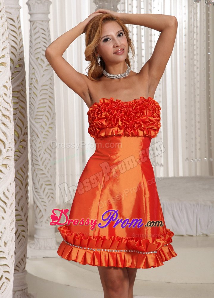 Orange Red Taffeta A-line Prom Dress With Hand Made Flowers