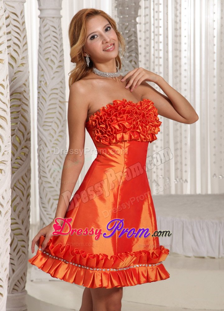 Orange Red Taffeta A-line Prom Dress With Hand Made Flowers