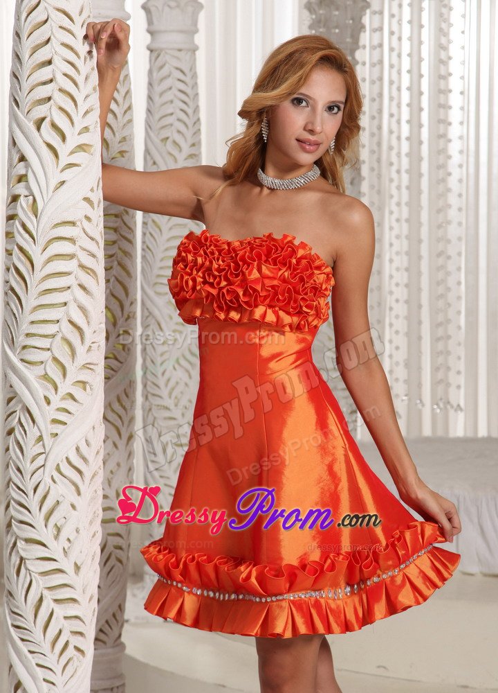 Orange Red Taffeta A-line Prom Dress With Hand Made Flowers