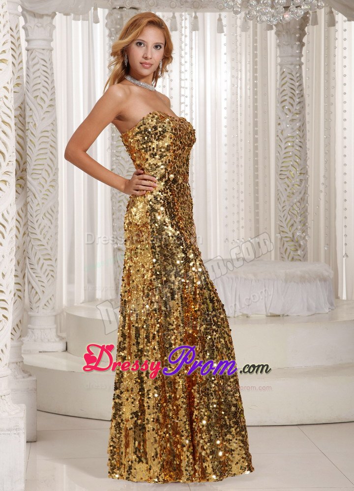 Gold Discount Paillette Over Skirt Prom Dress with Sweetheart