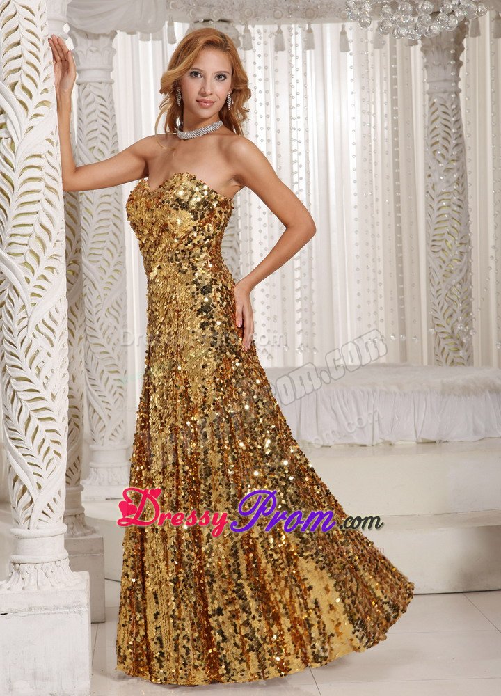 Gold Discount Paillette Over Skirt Prom Dress with Sweetheart