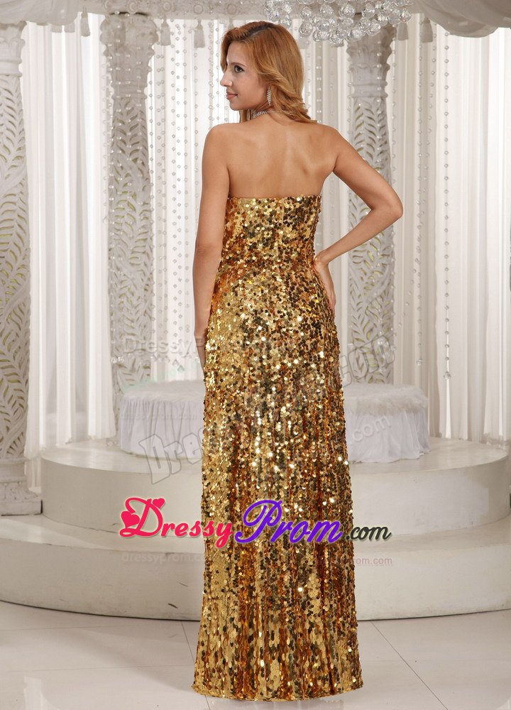 Gold Discount Paillette Over Skirt Prom Dress with Sweetheart