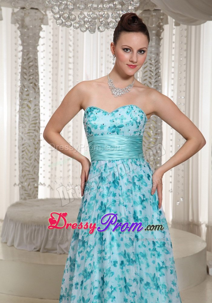 Printing Blue Empire Sweetheart Prom Dress Sashed under 150