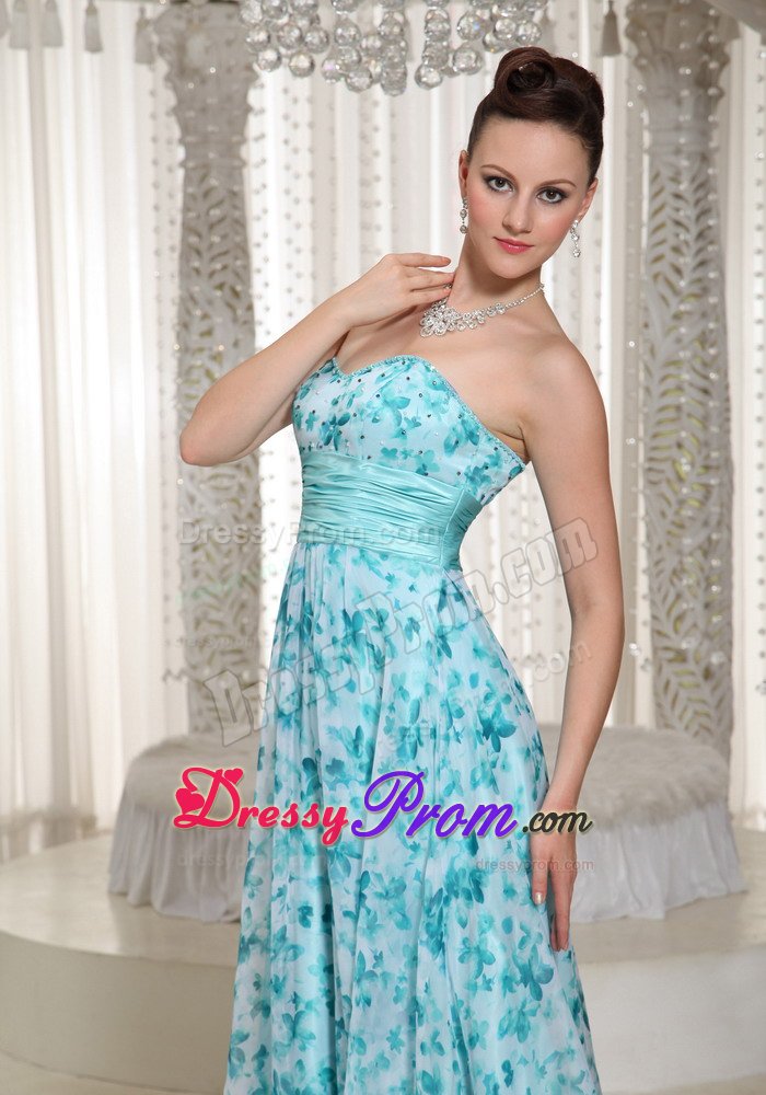 Printing Blue Empire Sweetheart Prom Dress Sashed under 150