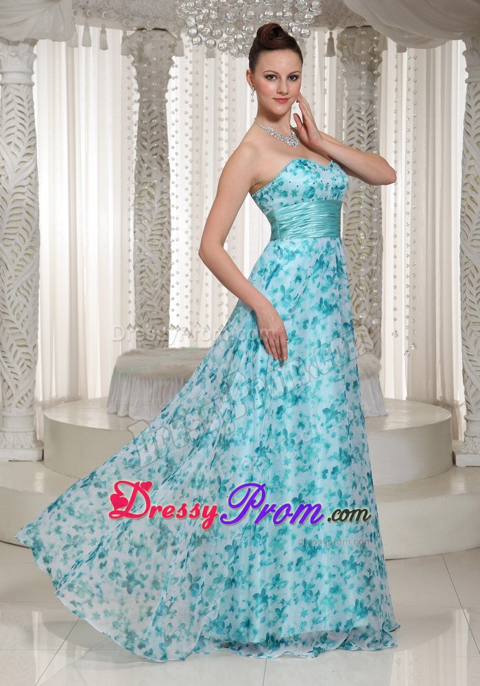 Printing Blue Empire Sweetheart Prom Dress Sashed under 150