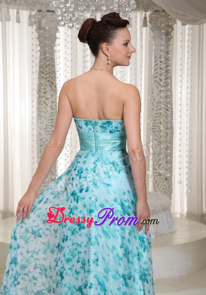 Printing Blue Empire Sweetheart Prom Dress Sashed under 150