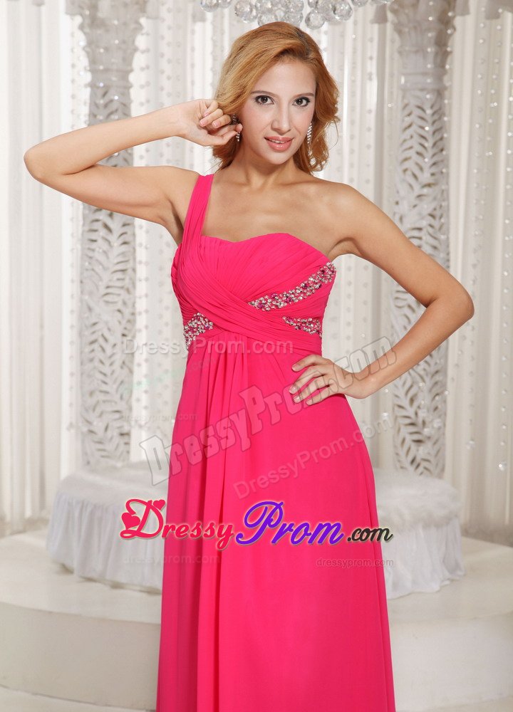 Chiffon One Shoulder Beaded Prom Dress With Watteau Train 2013