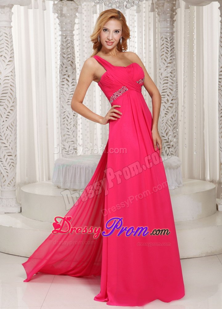Chiffon One Shoulder Beaded Prom Dress With Watteau Train 2013