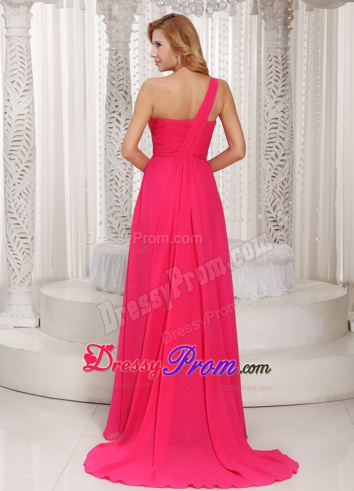 Chiffon One Shoulder Beaded Prom Dress With Watteau Train 2013