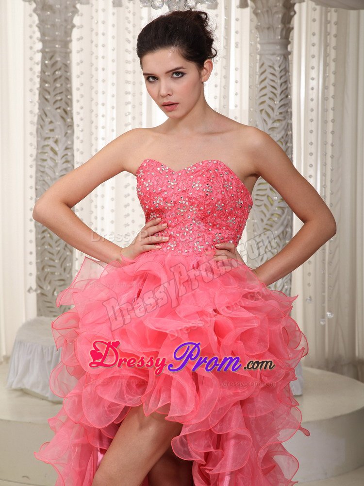 Watermelon Sweetheart High-low Beading Prom Dress with Ruffles