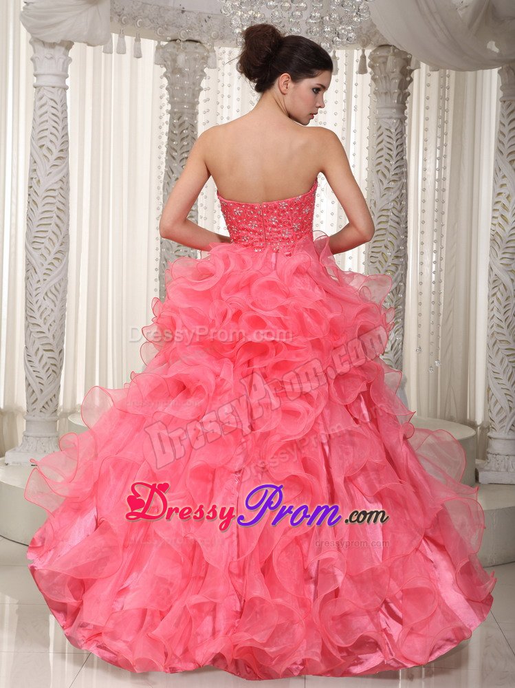 Watermelon Sweetheart High-low Beading Prom Dress with Ruffles