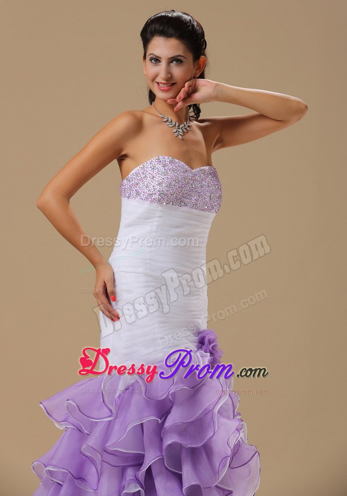 Two-toned Mermaid Beaded Hand Made Flower Ruffled Prom Dress
