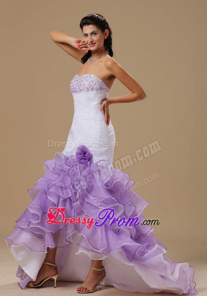 Two-toned Mermaid Beaded Hand Made Flower Ruffled Prom Dress