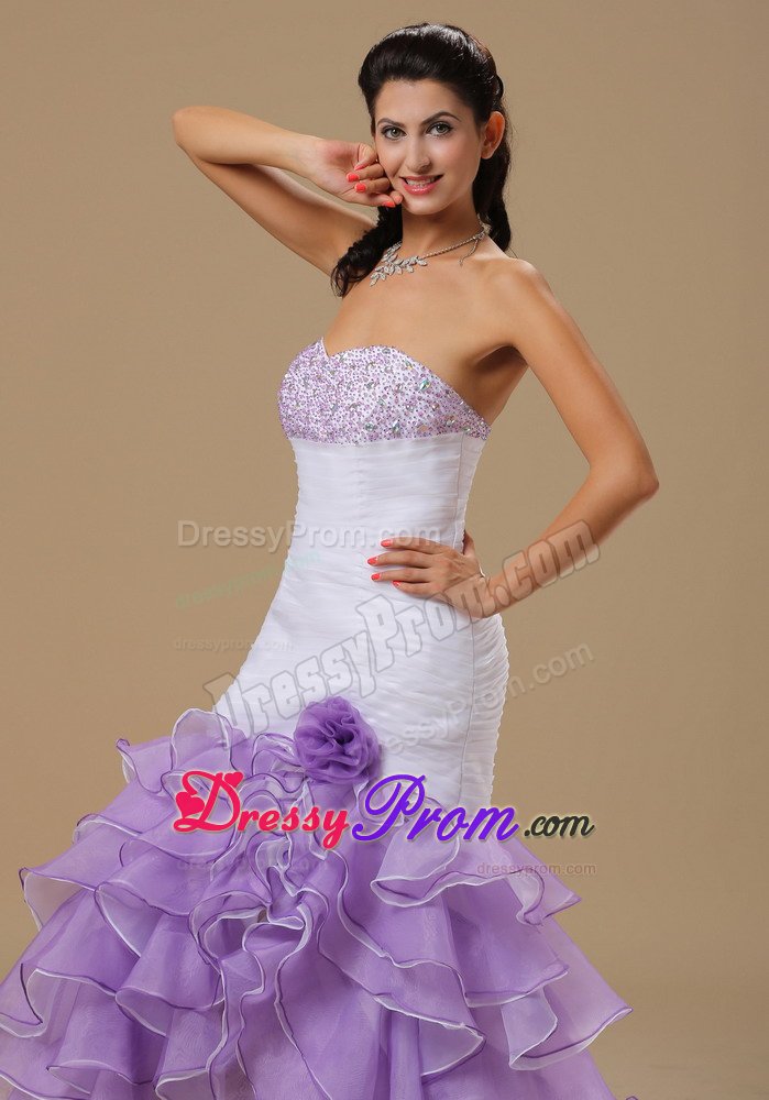 Two-toned Mermaid Beaded Hand Made Flower Ruffled Prom Dress