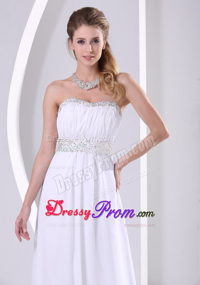 White Beaded Sweep Train Chiffon Prom Formal Dress under 150