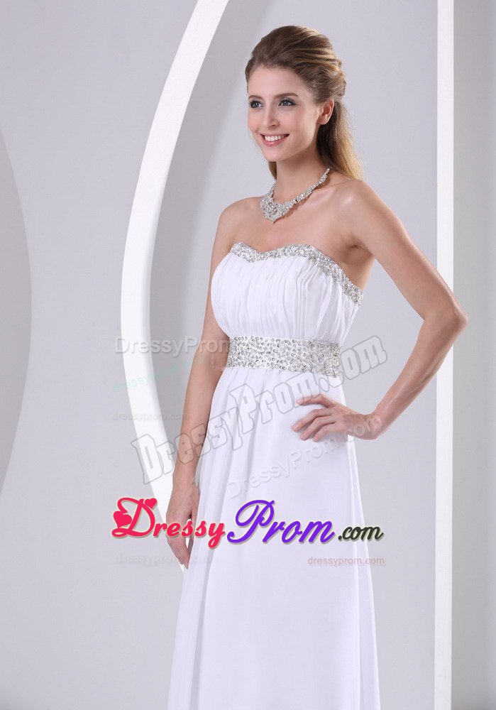 White Beaded Sweep Train Chiffon Prom Formal Dress under 150