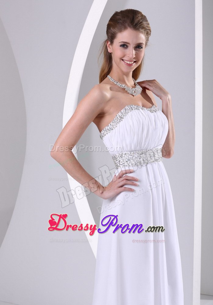 White Beaded Sweep Train Chiffon Prom Formal Dress under 150