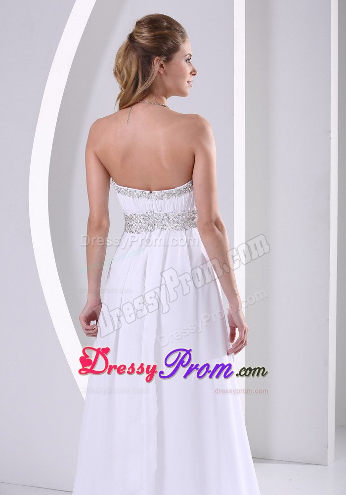 White Beaded Sweep Train Chiffon Prom Formal Dress under 150