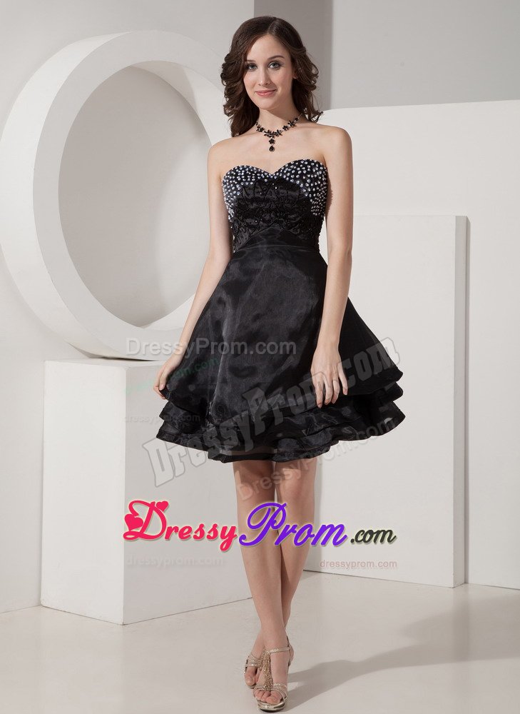 Black Sweetheart Mini-length A-Line Organza Beaded Prom Gown