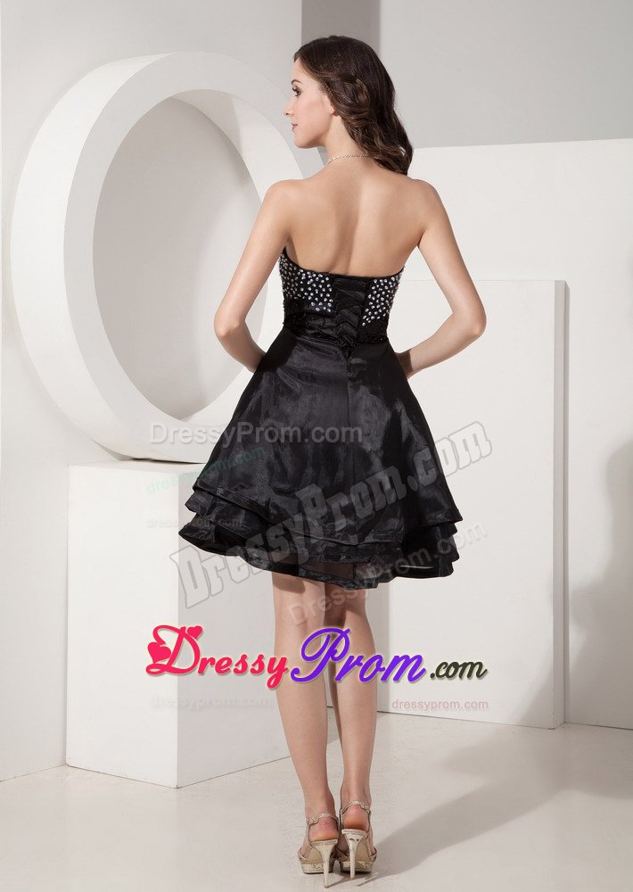 Black Sweetheart Mini-length A-Line Organza Beaded Prom Gown