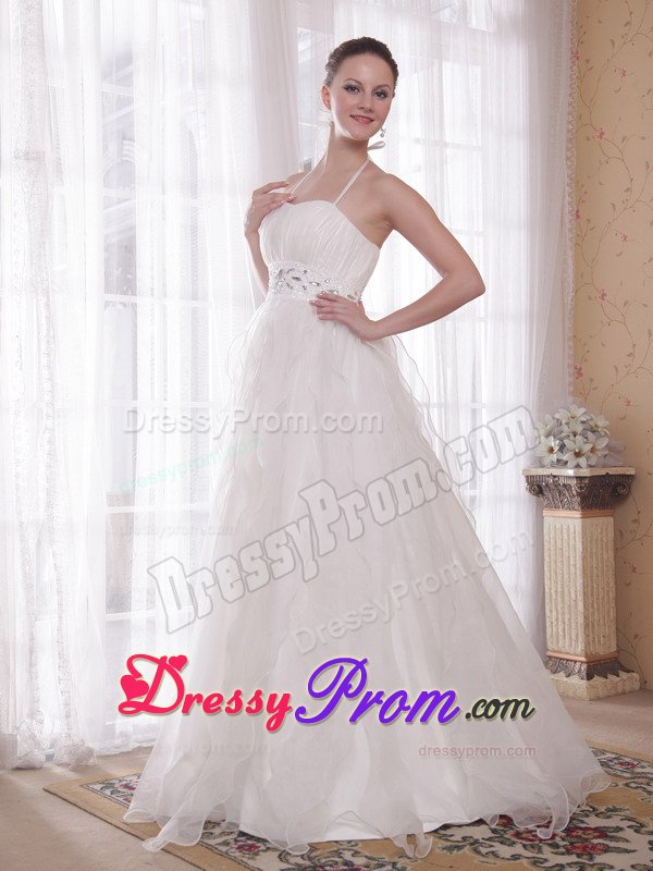 Halter White Brush Train Rhinestones Prom Dress under 200