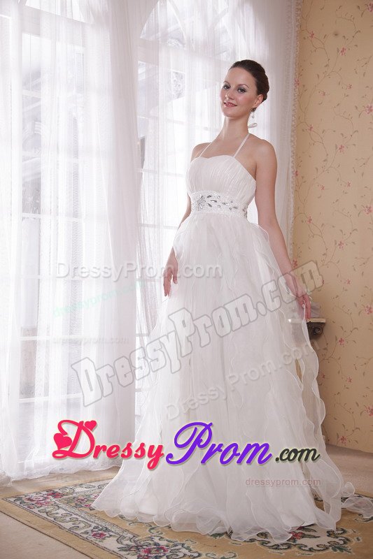 Halter White Brush Train Rhinestones Prom Dress under 200