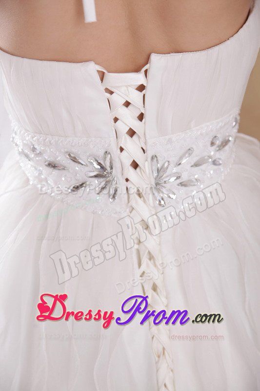 Halter White Brush Train Rhinestones Prom Dress under 200