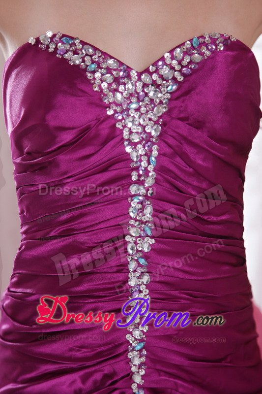 Taffeta Dark Purple Sweetheart Court Prom Dress with Beads