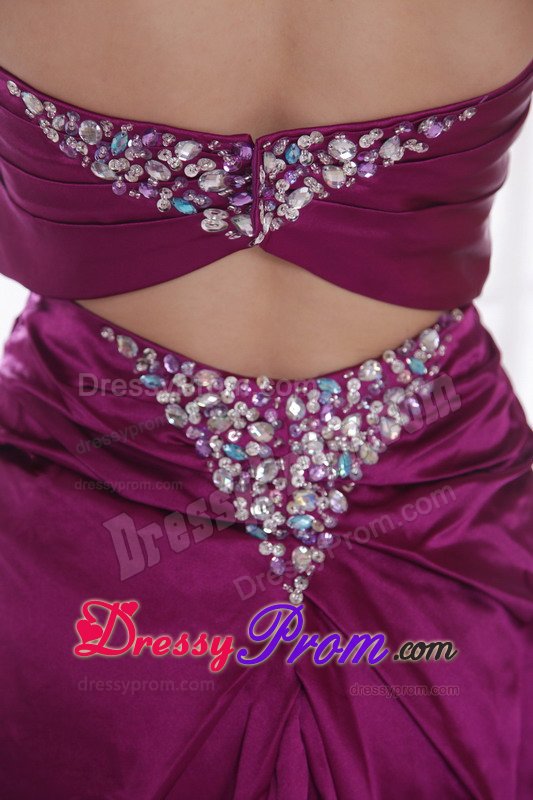 Taffeta Dark Purple Sweetheart Court Prom Dress with Beads