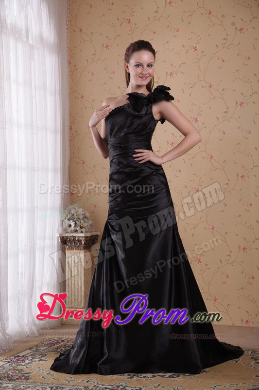 Court Train One Shoulder Princess Prom Party Dress in black