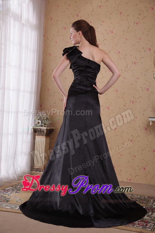 Court Train One Shoulder Princess Prom Party Dress in black