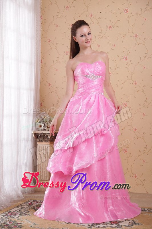 Pick-ups Rose Pink Ruched Sweetheart Brush Prom Dress Beaded