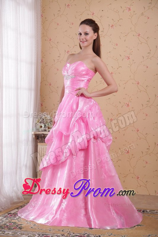 Pick-ups Rose Pink Ruched Sweetheart Brush Prom Dress Beaded