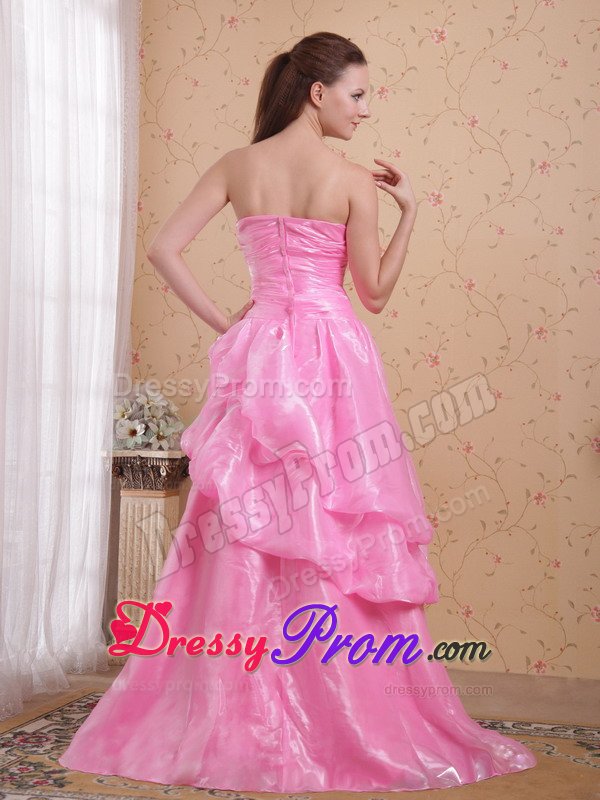 Pick-ups Rose Pink Ruched Sweetheart Brush Prom Dress Beaded