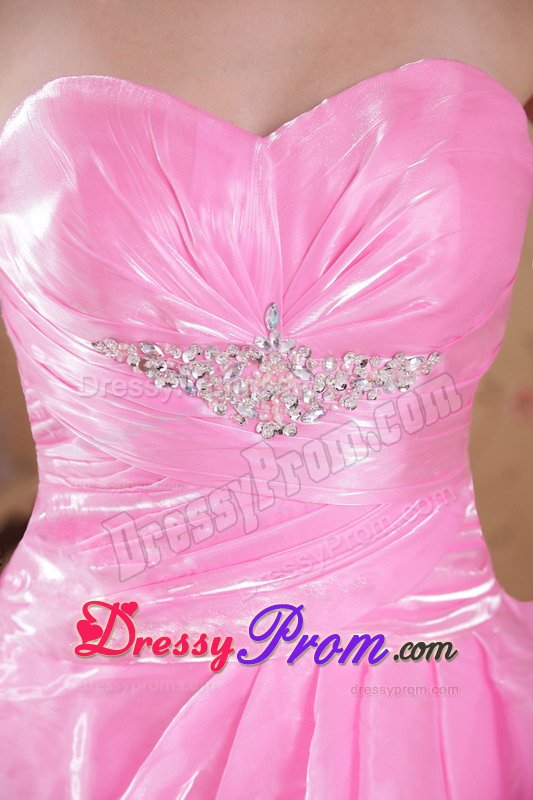 Pick-ups Rose Pink Ruched Sweetheart Brush Prom Dress Beaded