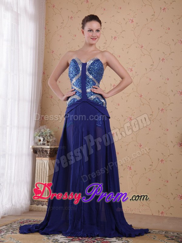 Royal Blue Pleated Sweetheart Chiffon Prom Dress with Beading