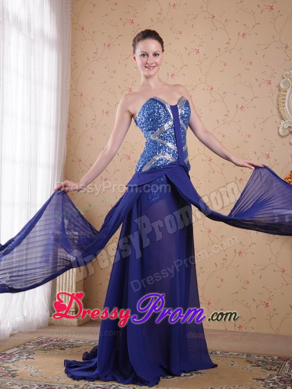 Royal Blue Pleated Sweetheart Chiffon Prom Dress with Beading