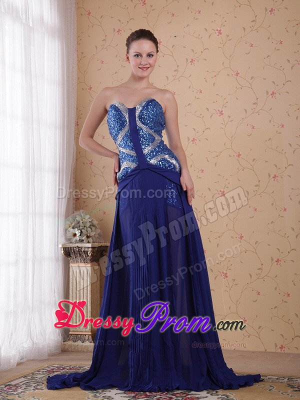 Royal Blue Pleated Sweetheart Chiffon Prom Dress with Beading